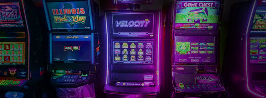 video gambling screens, lit in neon