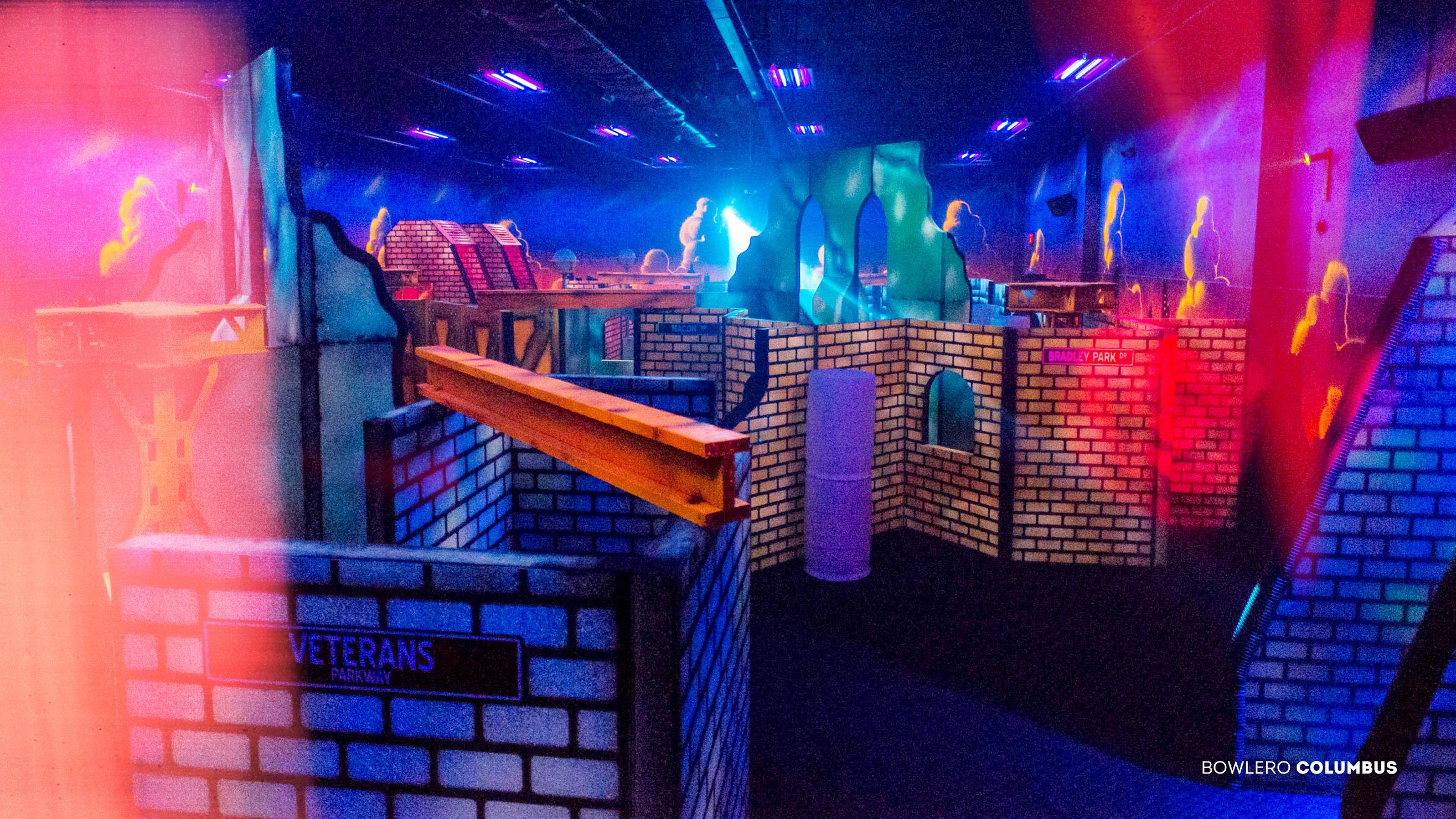 Laser tag course with castles