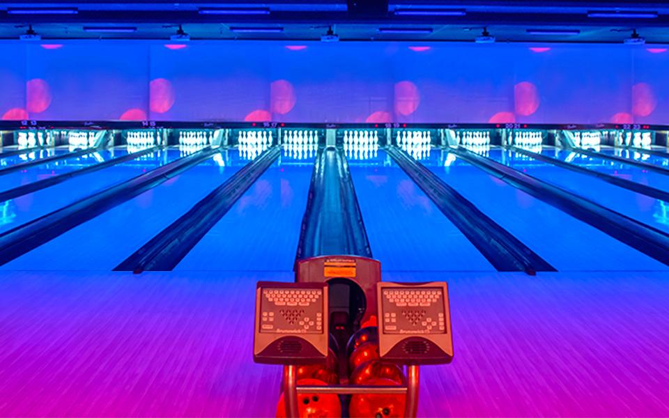 Black-lit bowling lanes