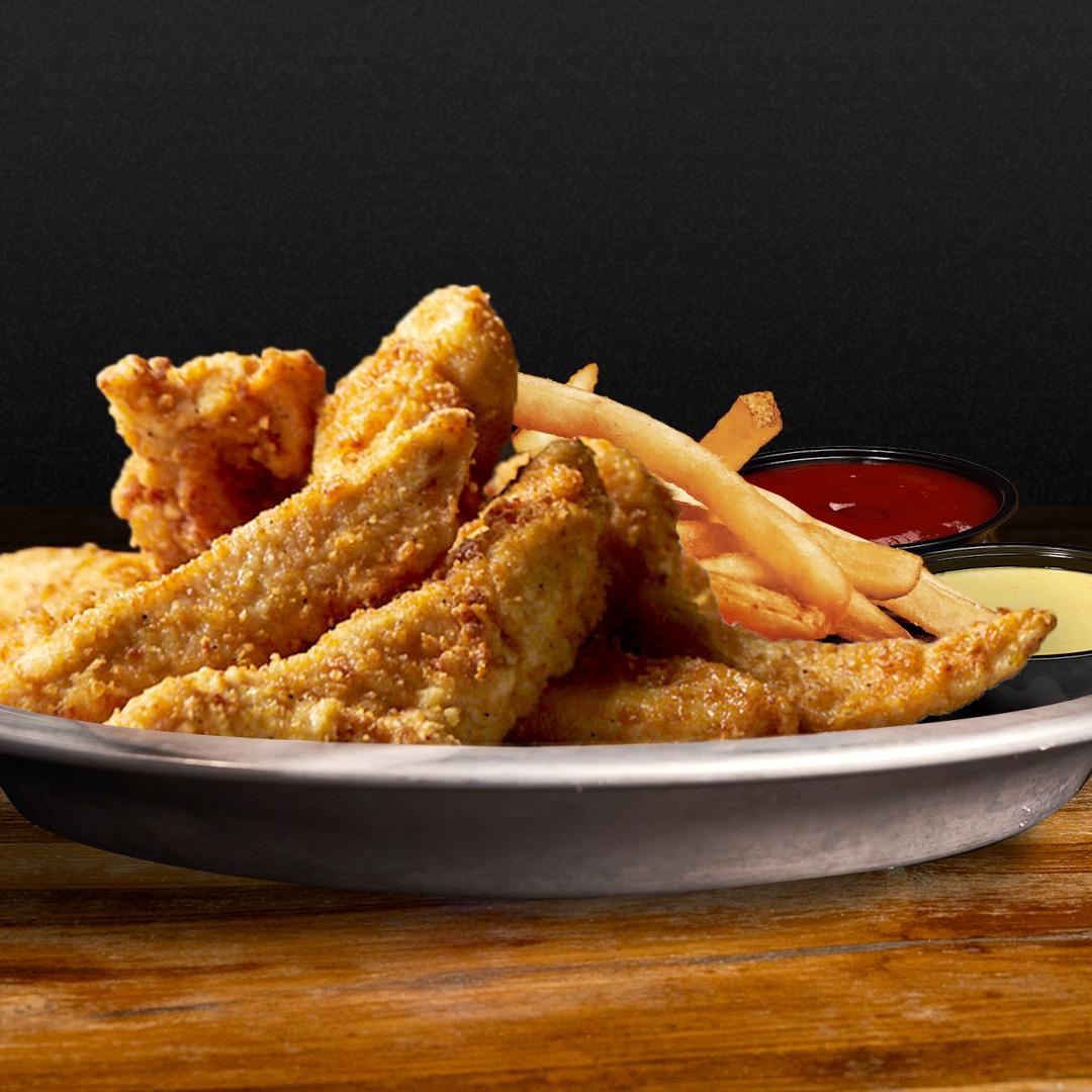 Our signature crispy tenders with fries.