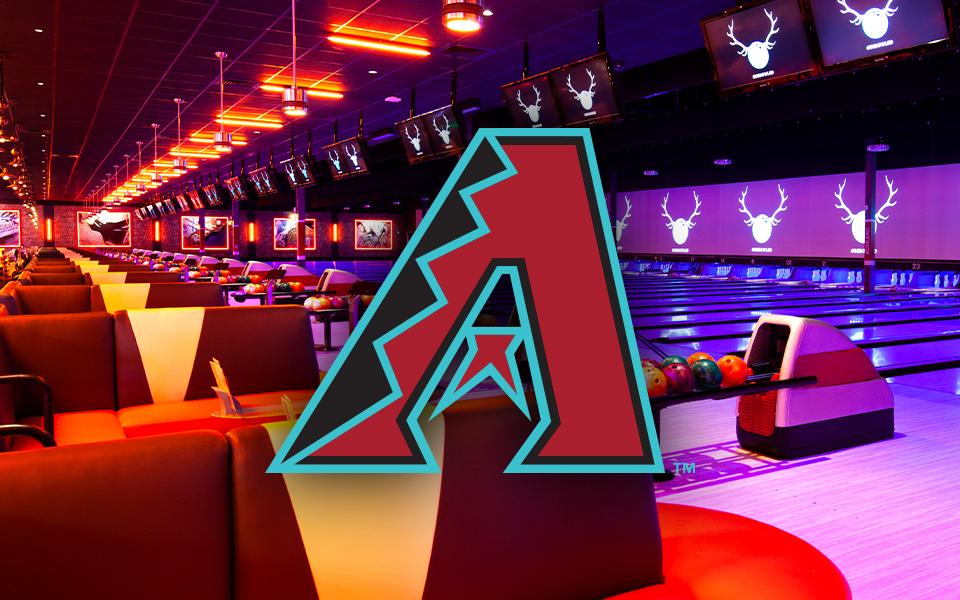 Arizona Diamondbacks logo with bowling lanes in the background