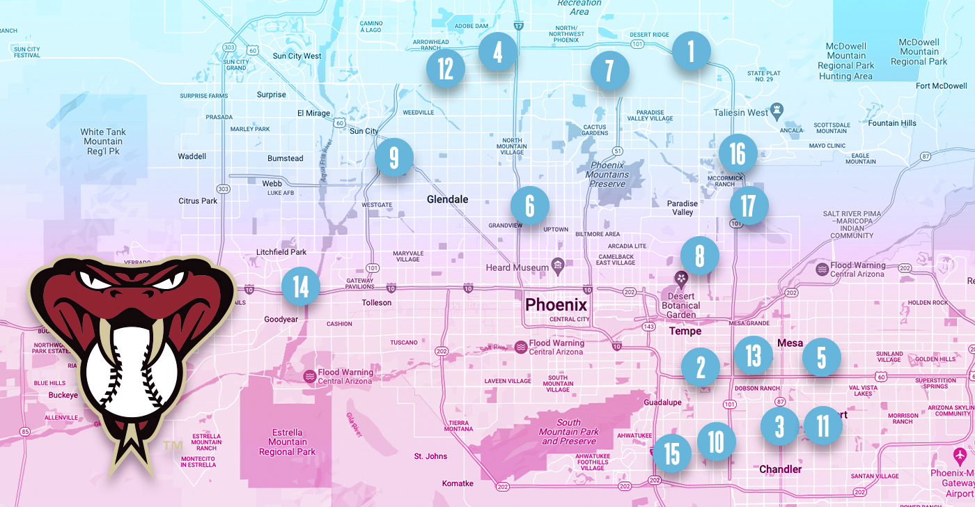 Map Of Phoenix Bowlero Centers